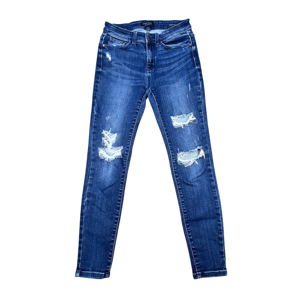 Judy Blue Blue Skinny Jeans Women 5/27 Distressed Denim Whiskered